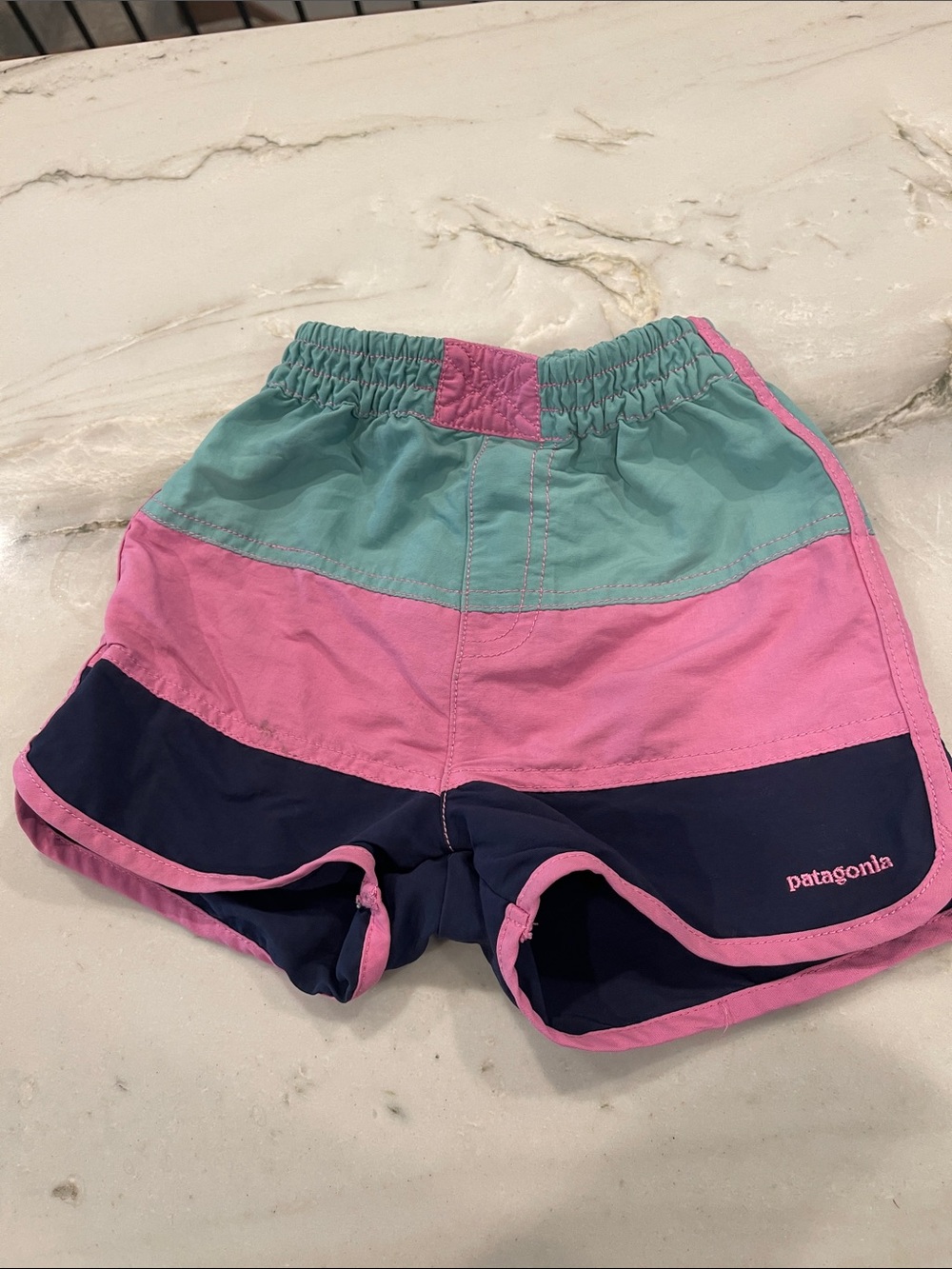 Patagonia Toddler Baggie Shorts - Pink Teal Navy Colorblock Athletic Shorts